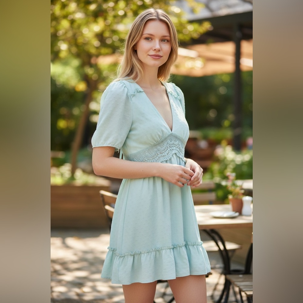 Light Blue Lace Trim Dress